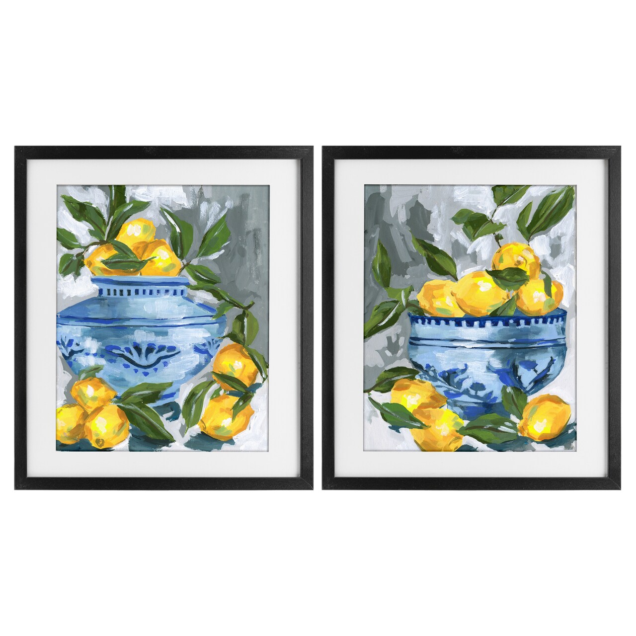 Stupell Industries Indigo & Lemon Citrus Fruits 2pc Framed Print Under Glass Set, design by Melissa Wang